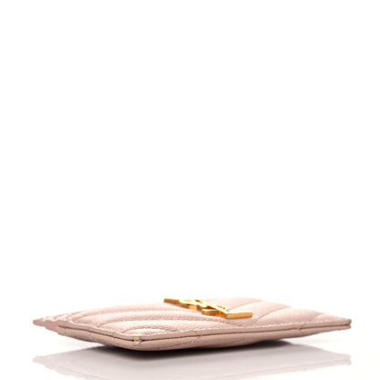 Saint Laurent Grain De Poudre Matelasse Chevron Monogram Credit Card Case Pale Pink 4 of 9