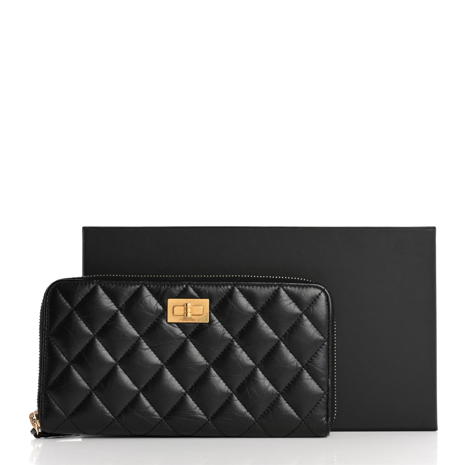 Chanel Aged Calfskin Quilted Reissue Large Gusset Zip Around Wallet Black 13 of 13