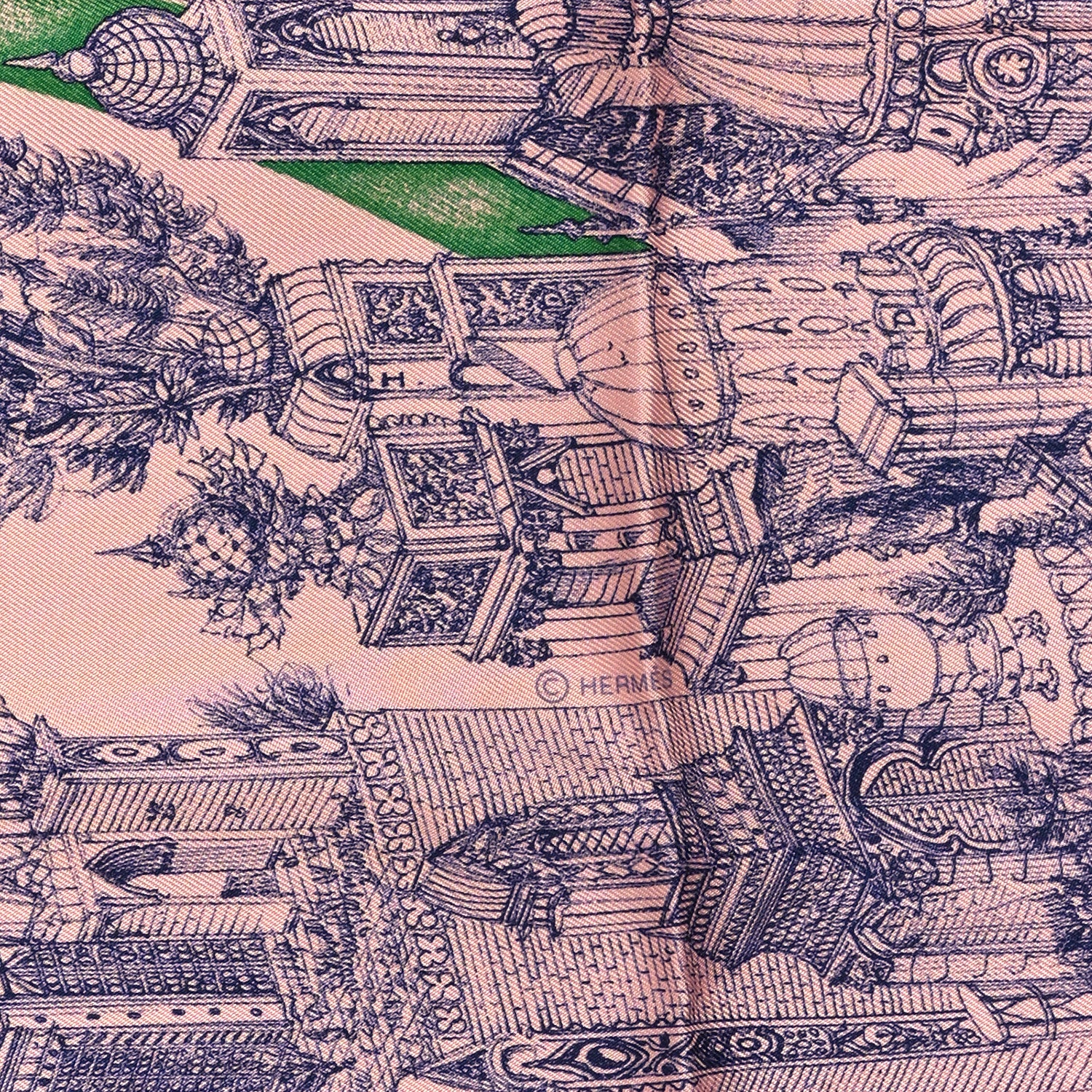 Hermes Silk A l'Ombre des Pivoines Scarf 90 Vieux Rose Encre 4 of 4