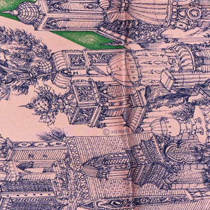 Hermes Silk A l'Ombre des Pivoines Scarf 90 Vieux Rose Encre 4 of 4