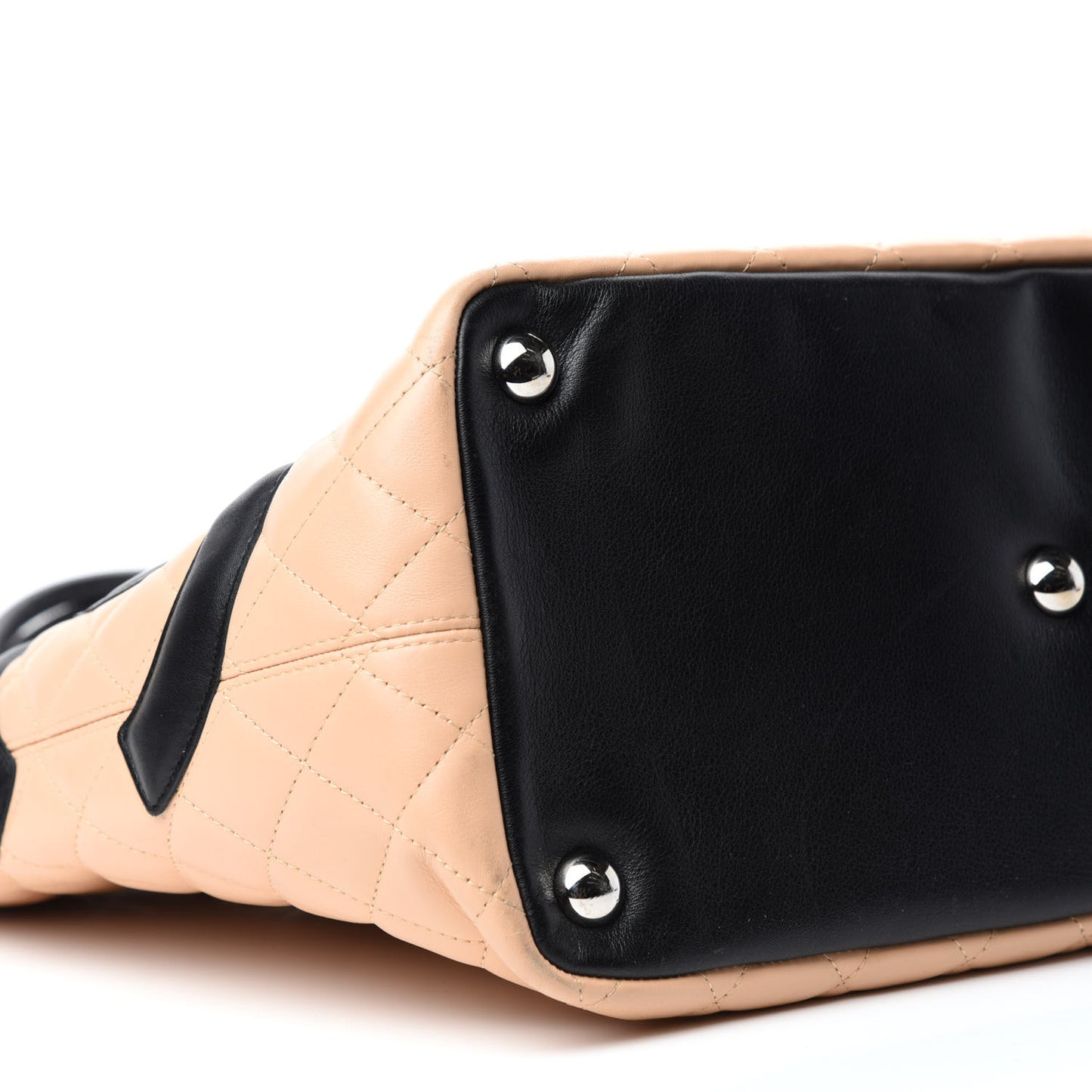 Calfskin Quilted Large Cambon Tote Beige Black