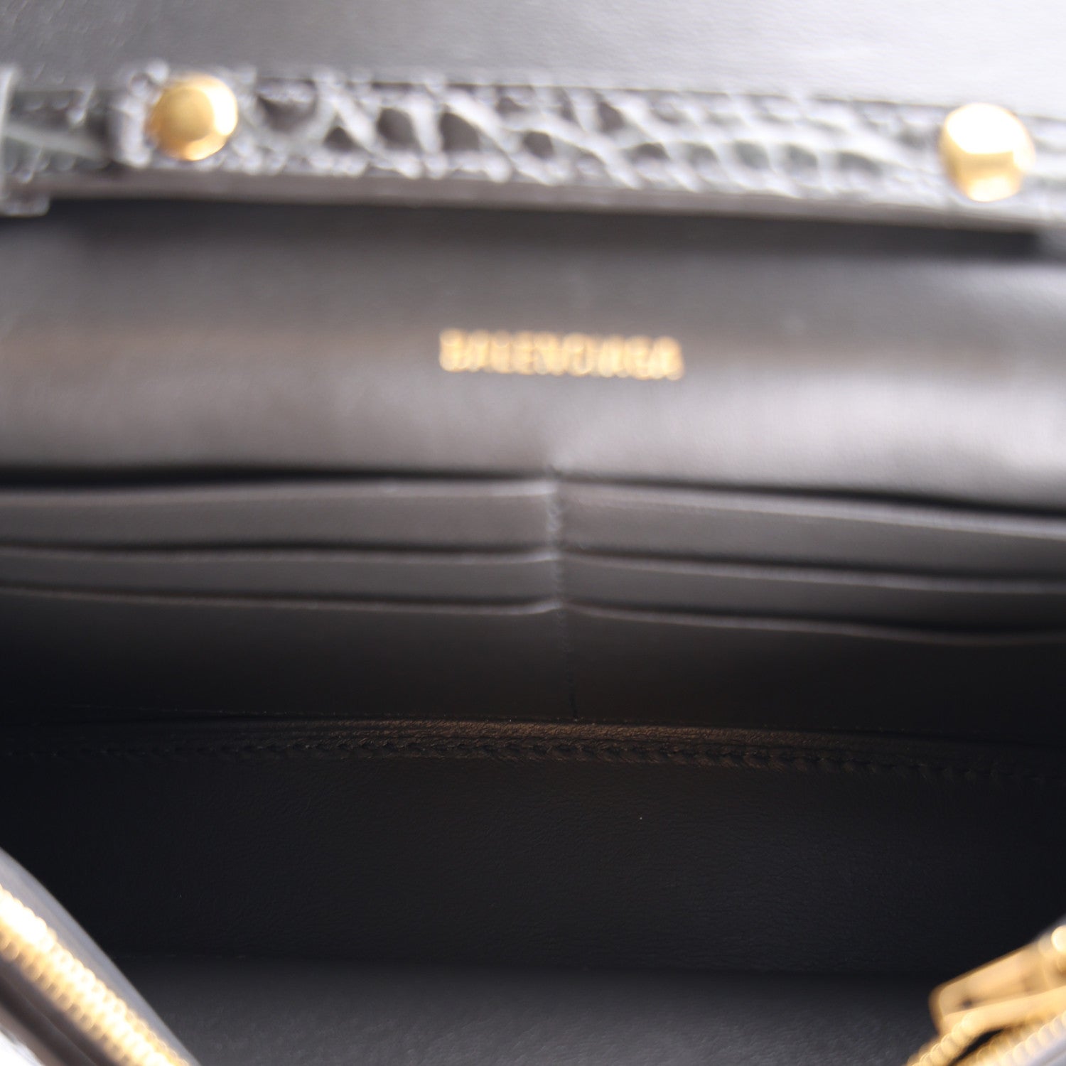 Balenciaga Shiny Calfskin Crocodile Embossed Hourglass Chain Bag Gris 4 of 9