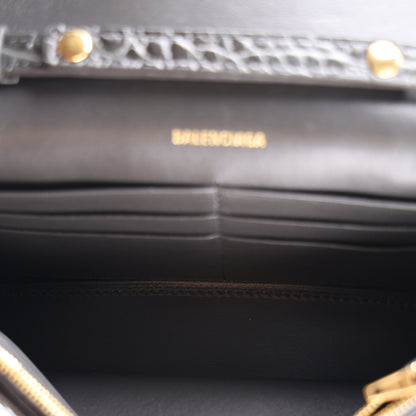 Balenciaga Shiny Calfskin Crocodile Embossed Hourglass Chain Bag Gris 4 of 9