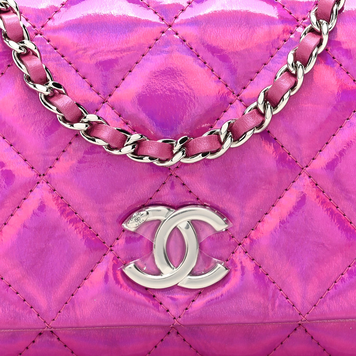 Chanel Iridescent Mirror Goatskin Quilted Clutch With Chain Pink 8 of 10