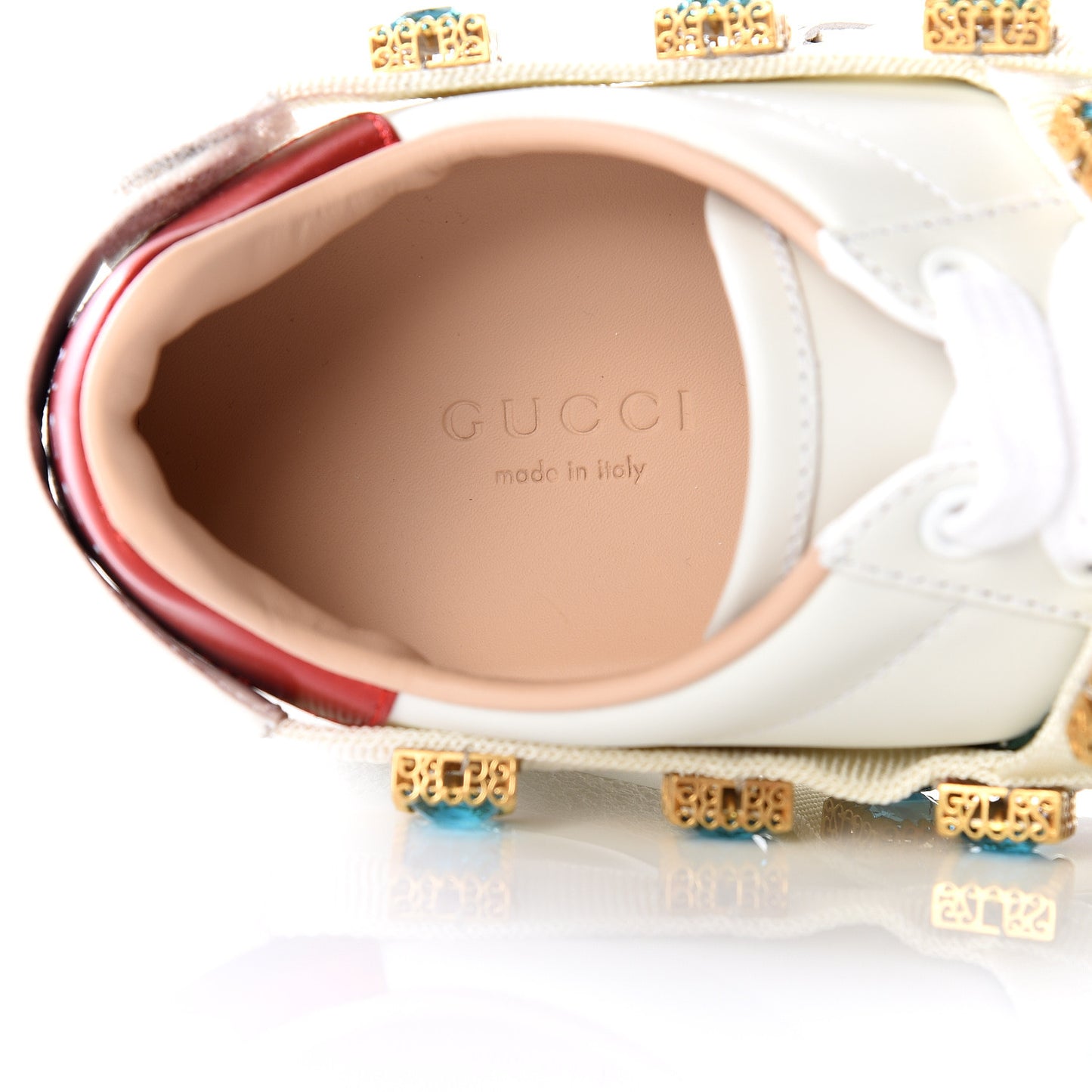 Calfskin Removable Crystals Bee Embroidered Ace Platform Sneakers 36 White