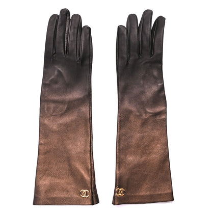 Chanel Metallic Lambskin Long Gloves 7 Black Brown 1 of 3
