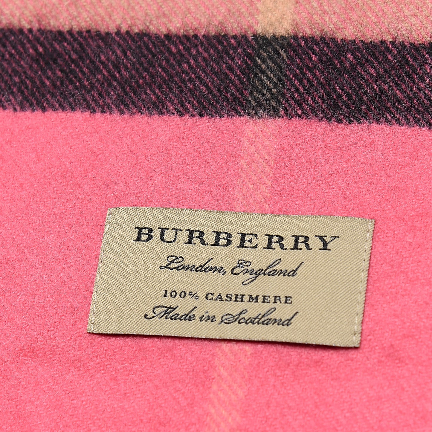 Cashmere Giant Check Fringe Scarf Rose Pink