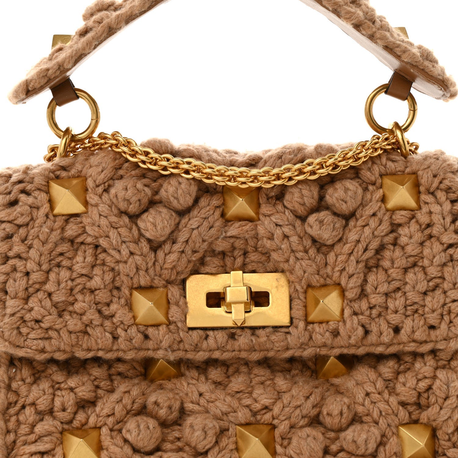 Valentino Garavani Cashmere Medium Roman Stud Shoulder Bag Brown 7 of 10