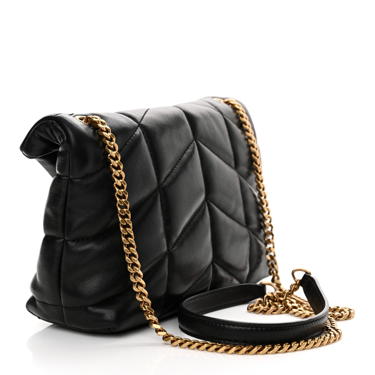 Saint Laurent Lambskin Quilted Toy Loulou Puffer Monogram Chain Satchel Black 3 of 12