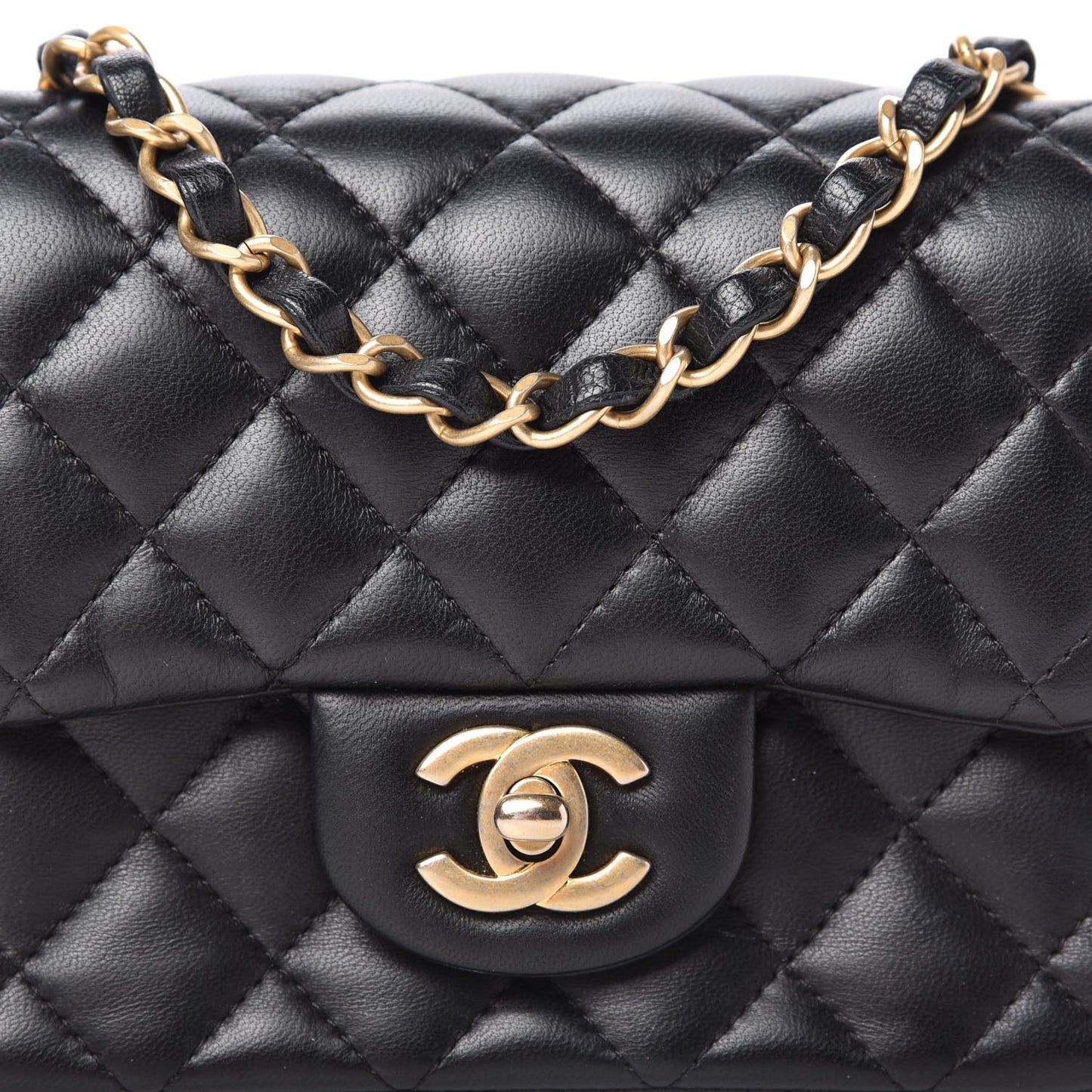 Lambskin Quilted Mini Square Flap Black