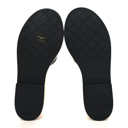 Chanel Lambskin Quilted CC Wedge Sandals 39 Black 5 of 9