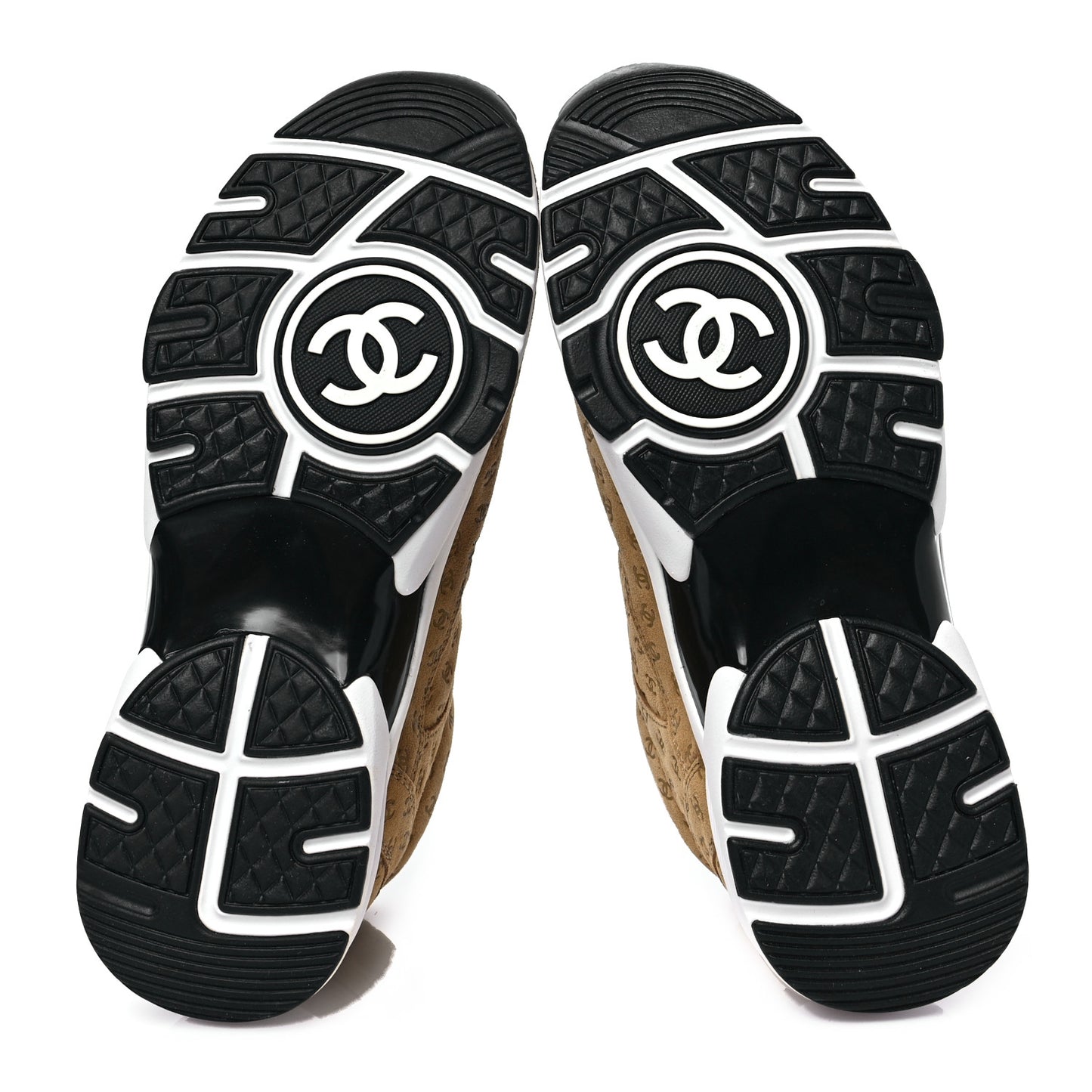 Nylon Suede Calfskin Printed CC Sneakers 37.5 Beige