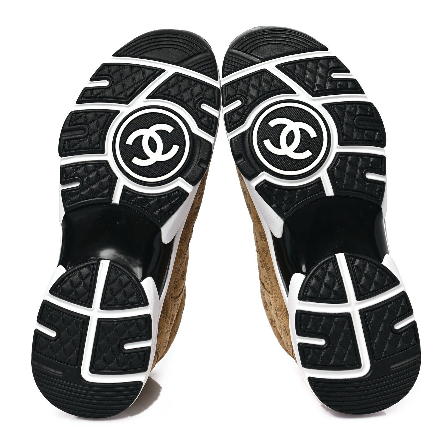 Chanel Nylon Suede Calfskin Printed CC Sneakers 37.5 Beige 5 of 7
