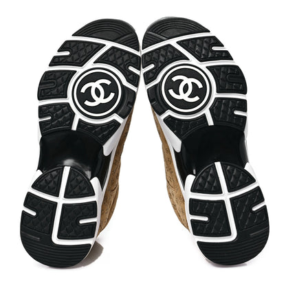 Chanel Nylon Suede Calfskin Printed CC Sneakers 37.5 Beige 5 of 7
