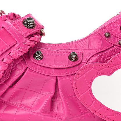 Balenciaga Extra Supple Calfskin Crocodile Embossed XS Le Cagole Shoulder Bag Lipstick Pink 8 of 10