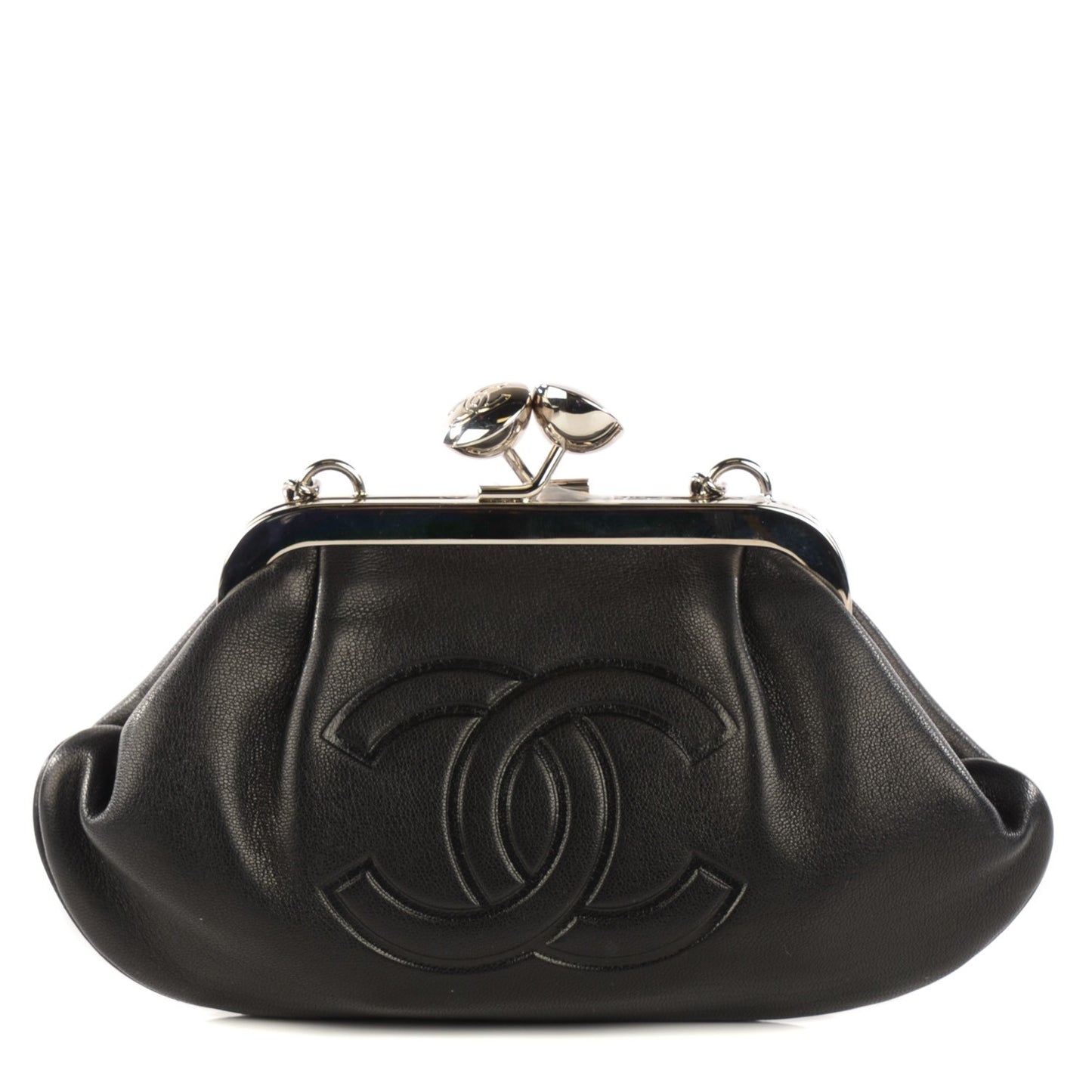 Lambskin CC Kiss Lock Evening Clutch Black