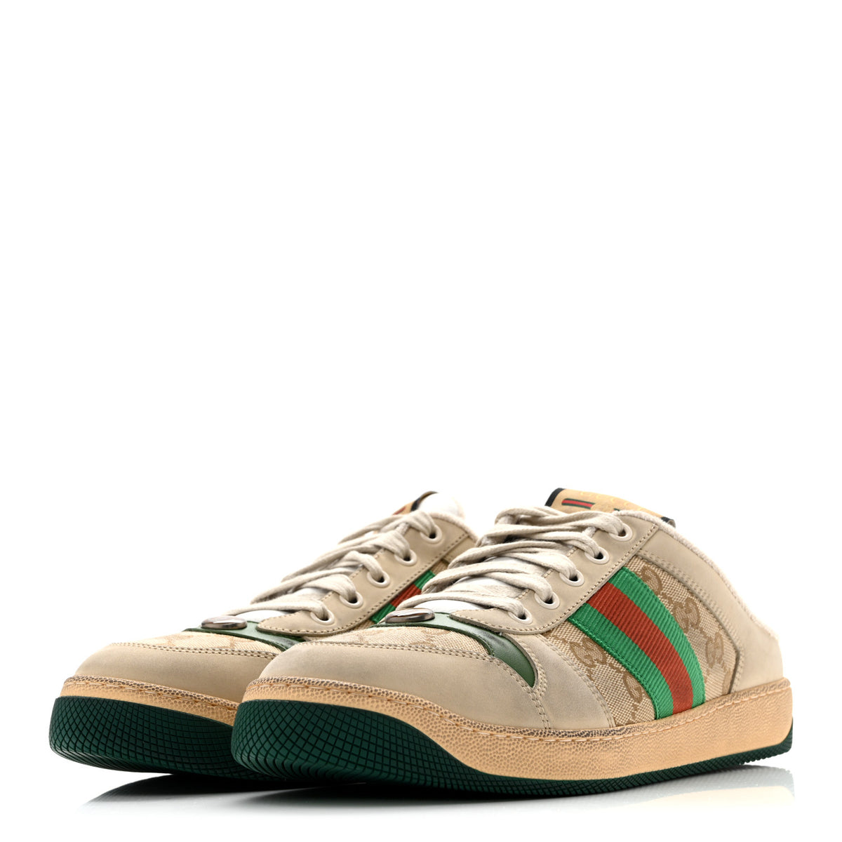 Gucci GG Monogram Nubuck Web Womens Screener Sneaker Mules 40 New Sand Dusty Milk Vintage Green 4 of 9