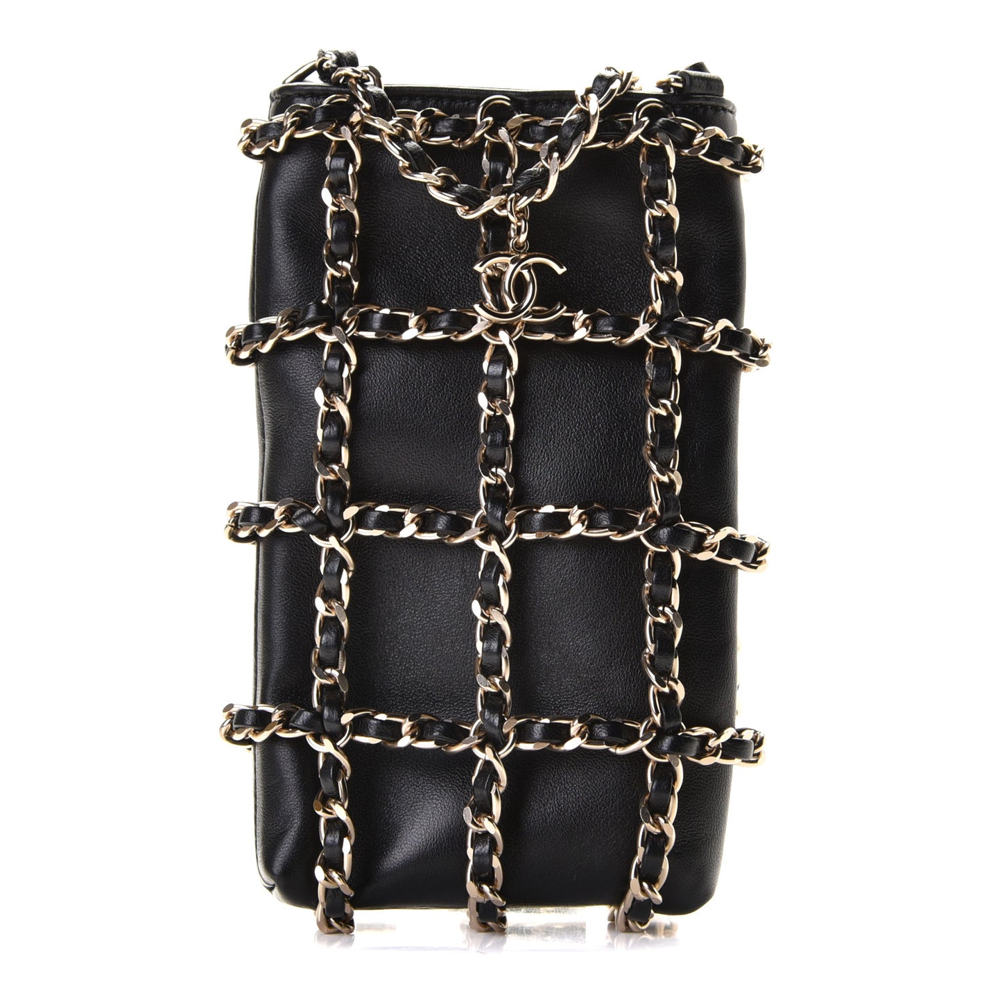 Lambskin Tech Me Out Clutch With Chain Black