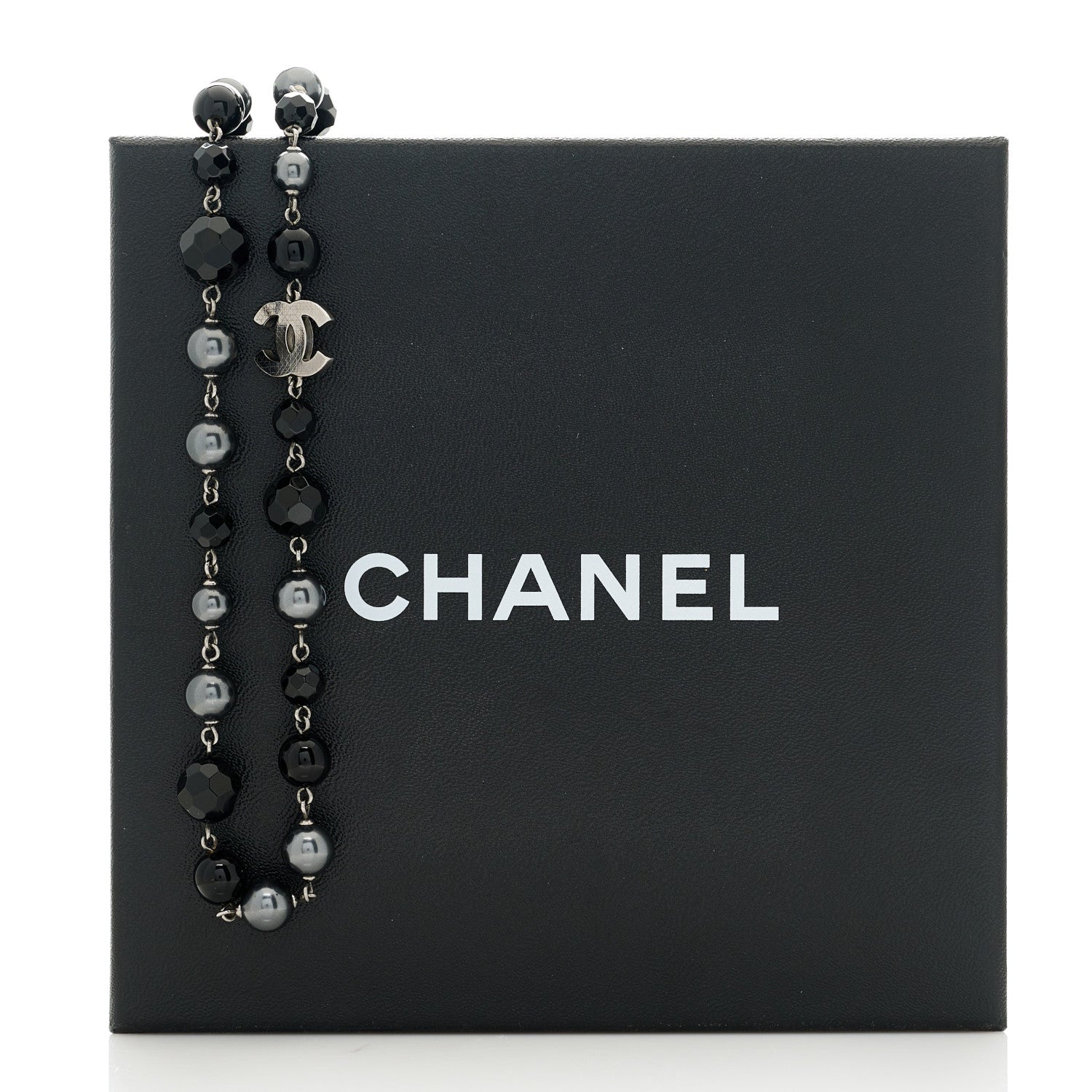 Chanel Ruthenium Pearl Beaded CC Long Necklace Black 6 of 8