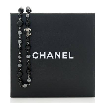 Chanel Ruthenium Pearl Beaded CC Long Necklace Black 6 of 8