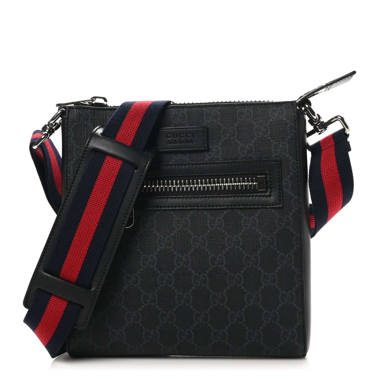 GG Supreme Monogram Web Small Flat Messenger Bag Black Grey