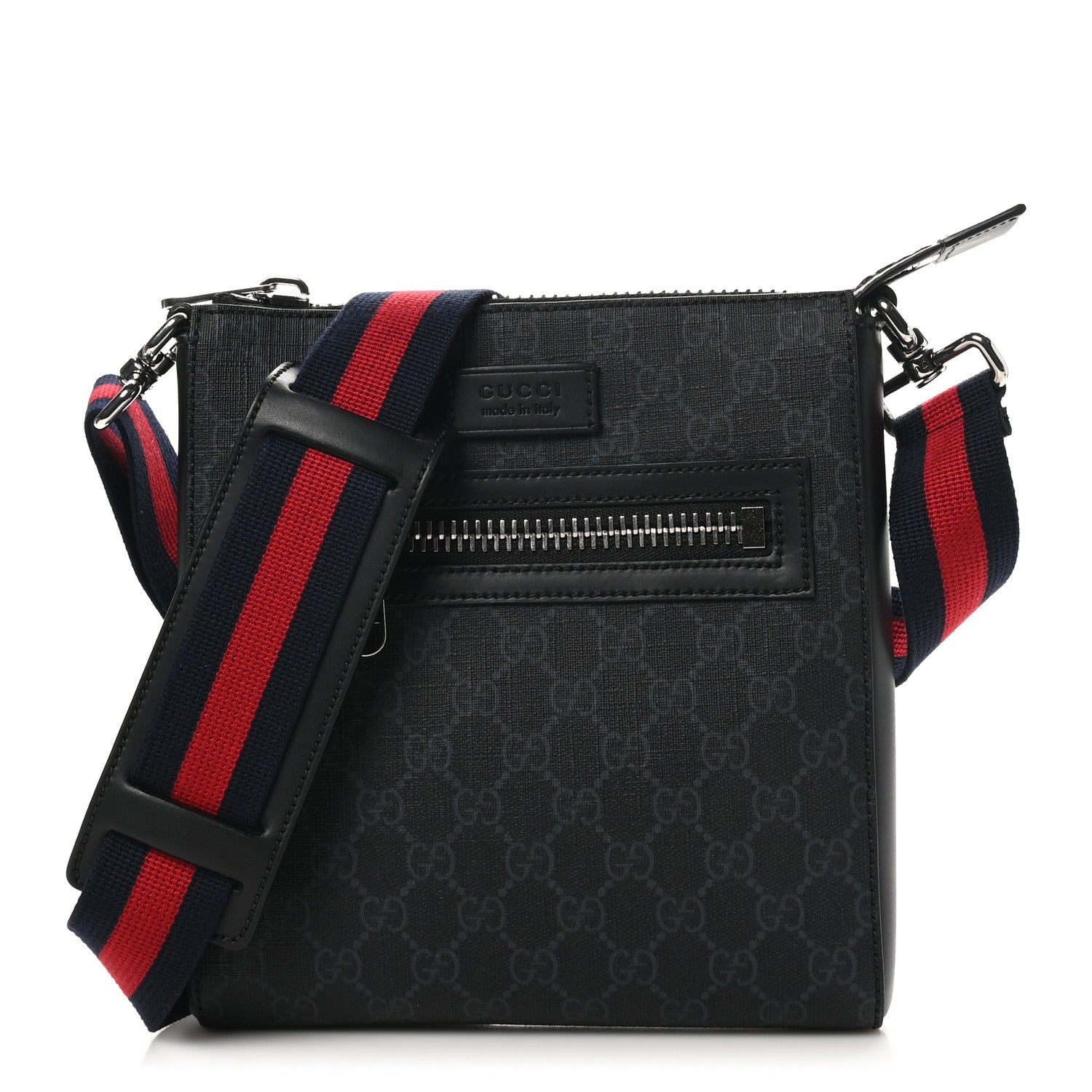 Gucci GG Supreme Monogram Web Small Flat Messenger Bag Black Grey 1 of 10