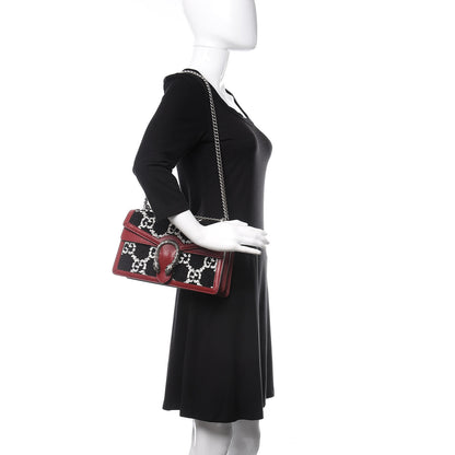 Gucci Tweed GG Monogram Small Dionysus Shoulder Bag Black White Romantic Cherry 2 of 11