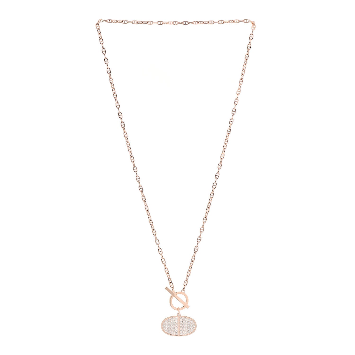 Hermes 18K Rose Gold Diamond Chaine D'Ancre Verso Pendant Necklace ST 3 of 5