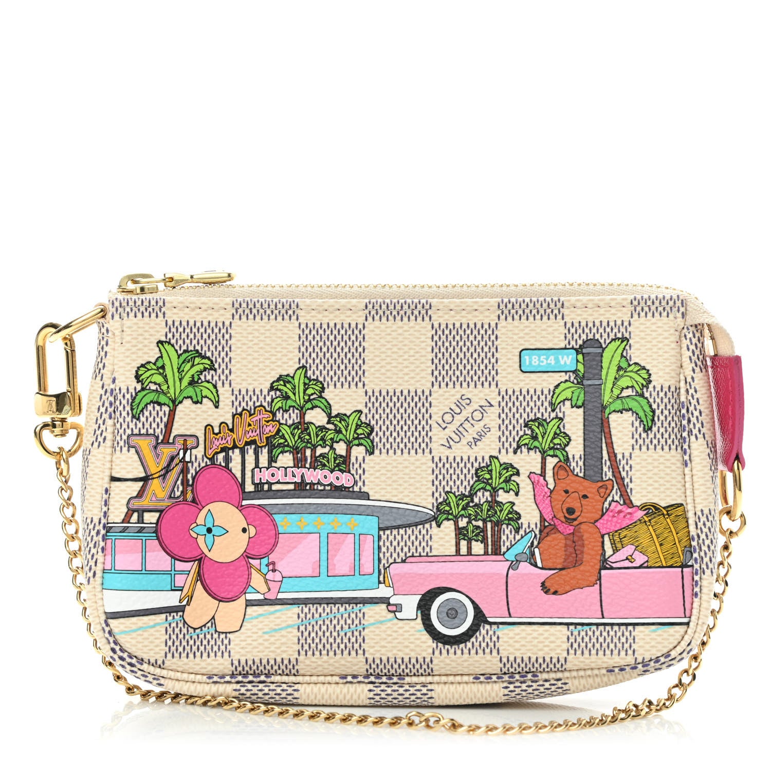 Louis Vuitton Damier Azur 2021 Christmas Animation Hollywood Mini Pochette Accessories Fuchsia 1 of 7