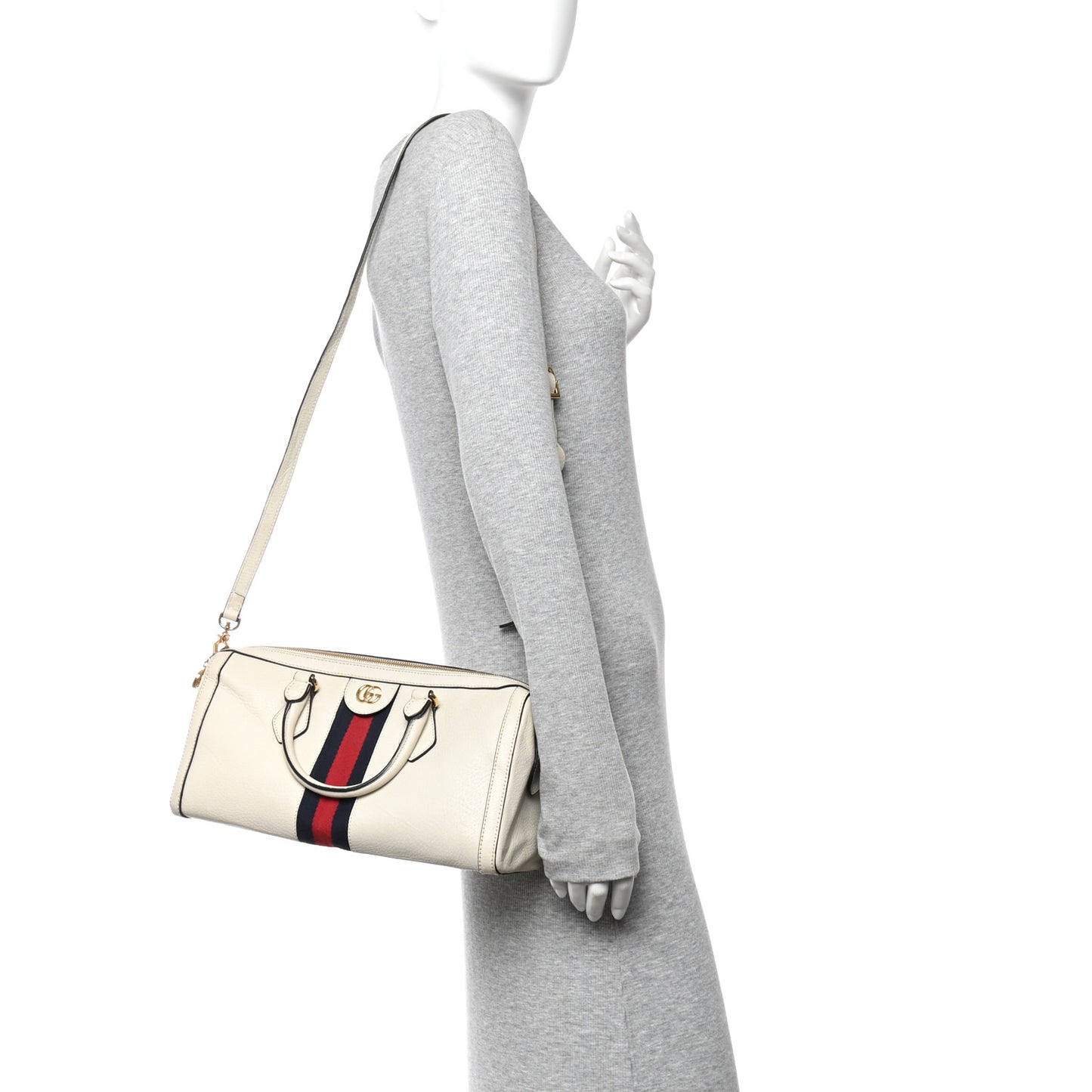 Textured Dollar Calfskin Web Medium Ophidia Boston White