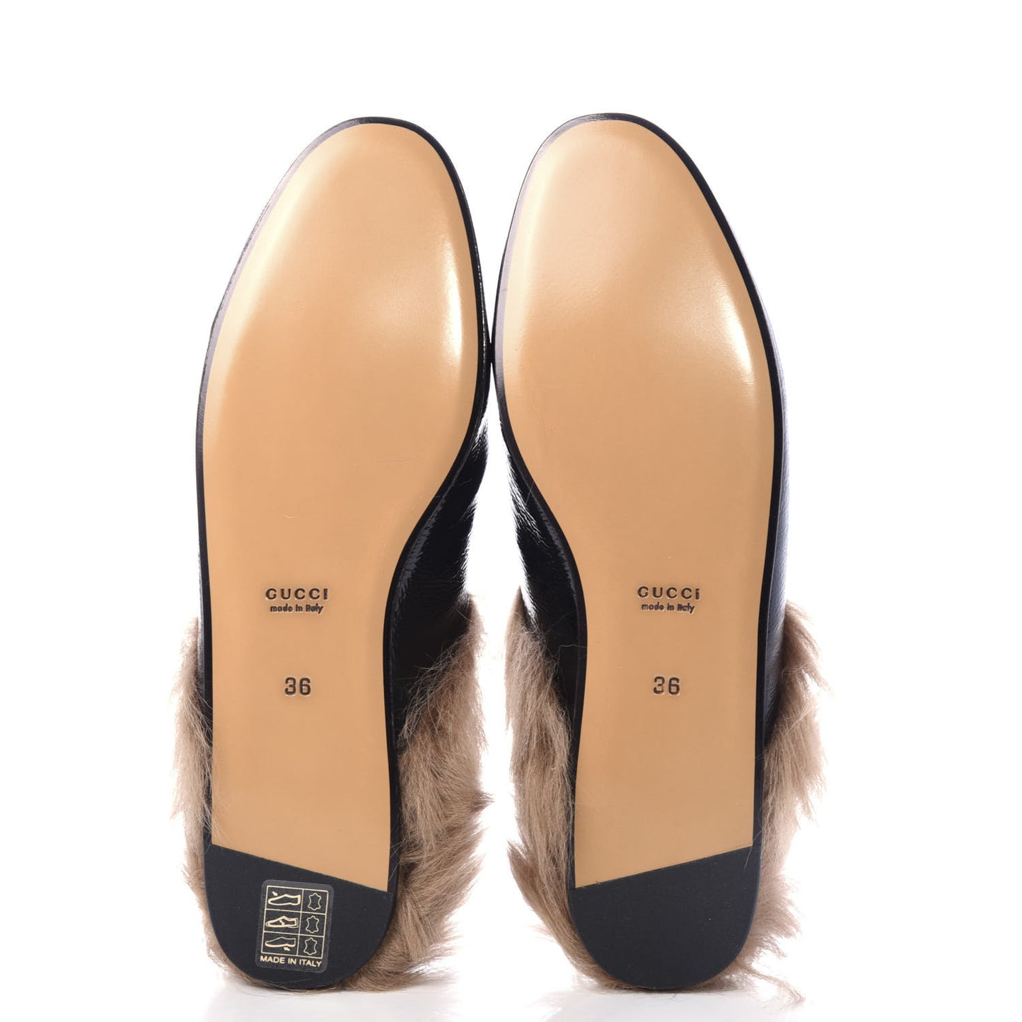 Patent Fur Womens Princetown Slippers 36 Black Natural