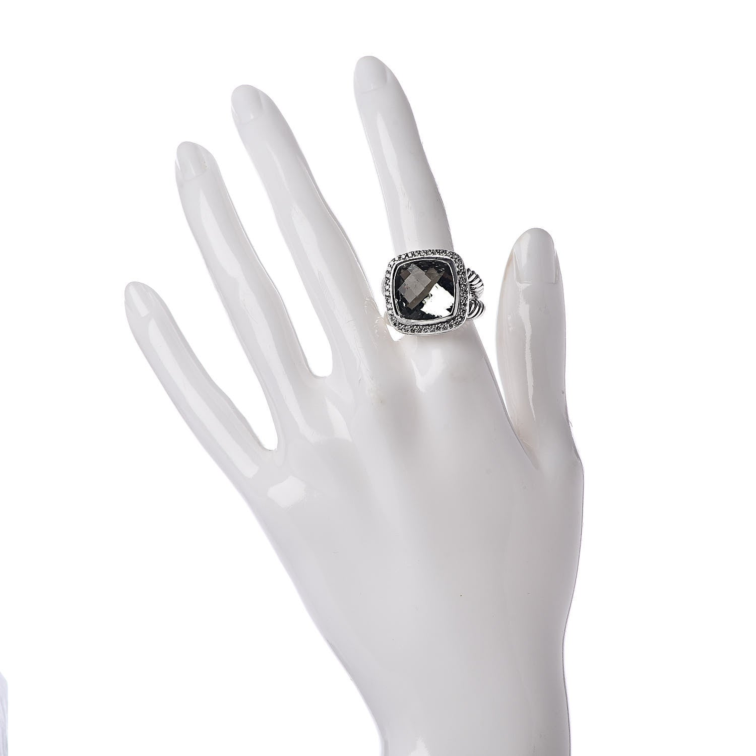 David Yurman Sterling Silver Diamond Prasiolite 14mm Albion Ring 54 7 2 of 5