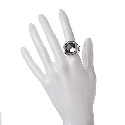 David Yurman Sterling Silver Diamond Prasiolite 14mm Albion Ring 54 7 2 of 5