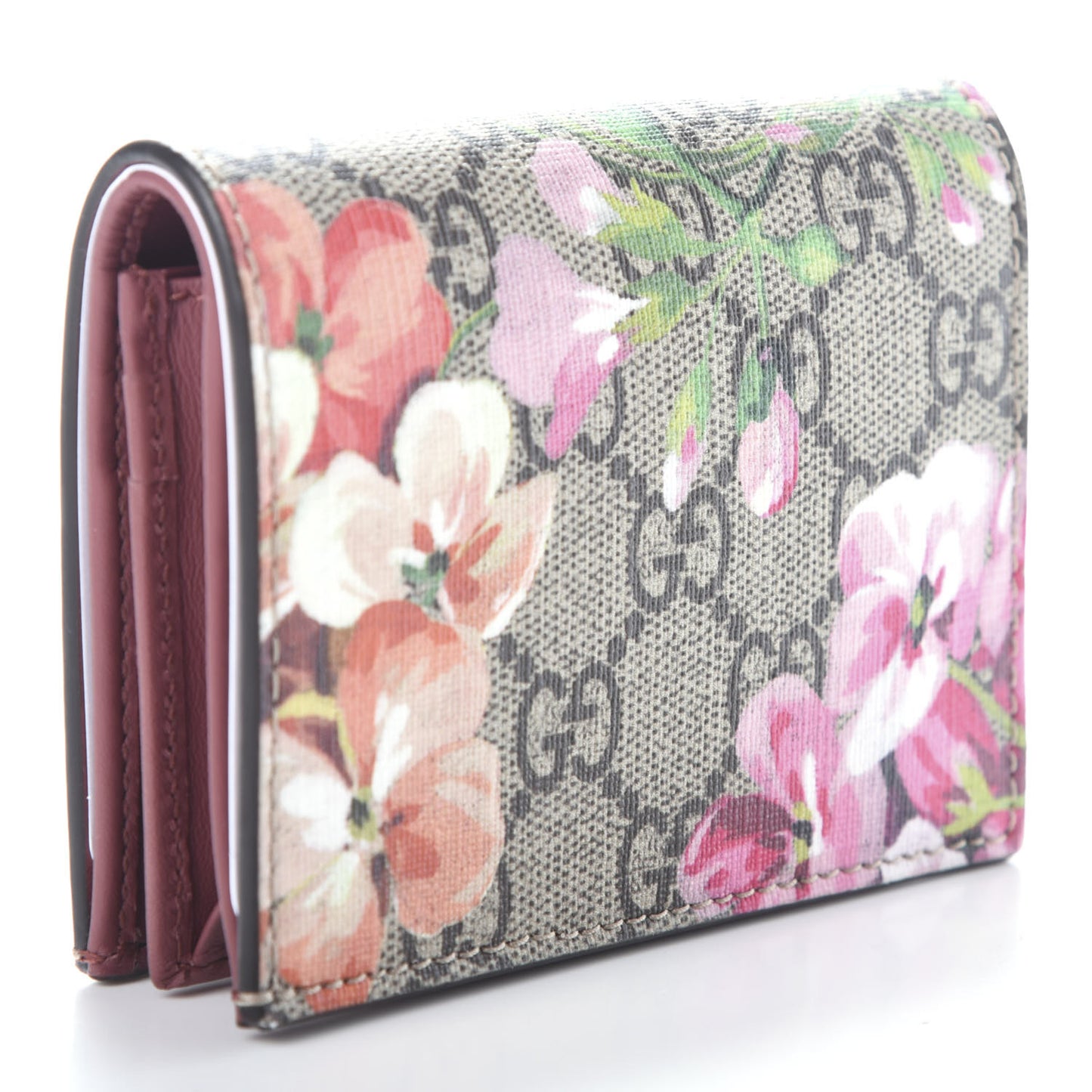 GG Supreme Monogram Blooms Card Case Beige Multicolor Dry Rose