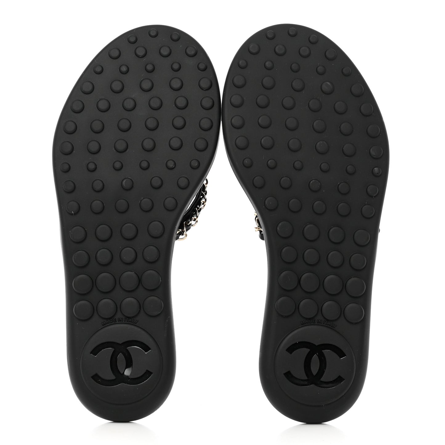 Lambskin CC Chain Thong Sandals 35 Black