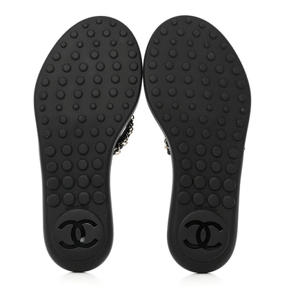 Chanel Lambskin CC Chain Thong Sandals 35 Black 5 of 12