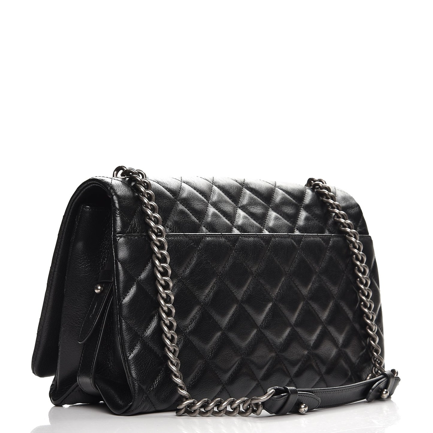 Metallic Goatskin Quilted Large City Rock Flap Black
