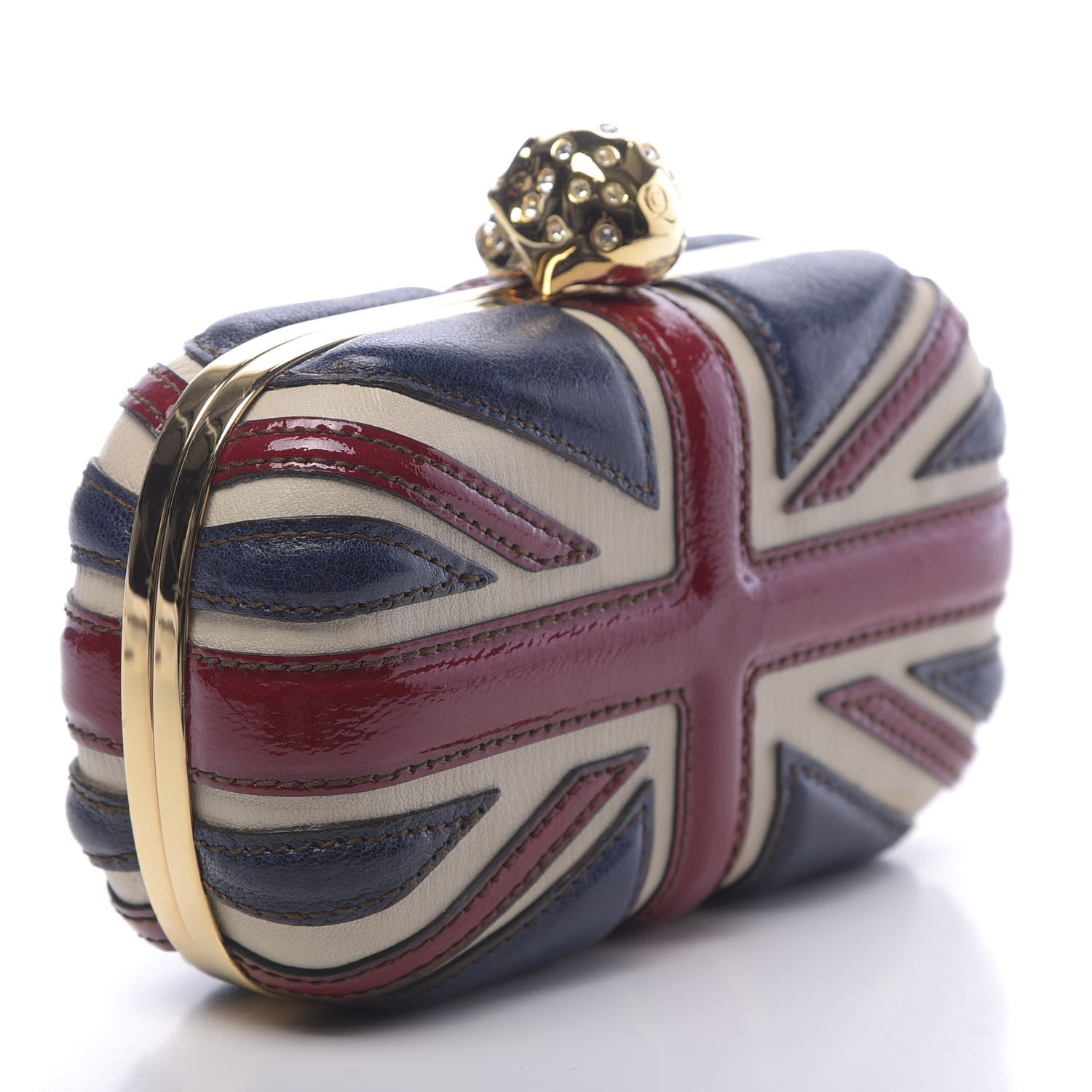 Alexander McQueen Patent Calfskin Britannia Skull Box Clutch Red Blue 3 of 13