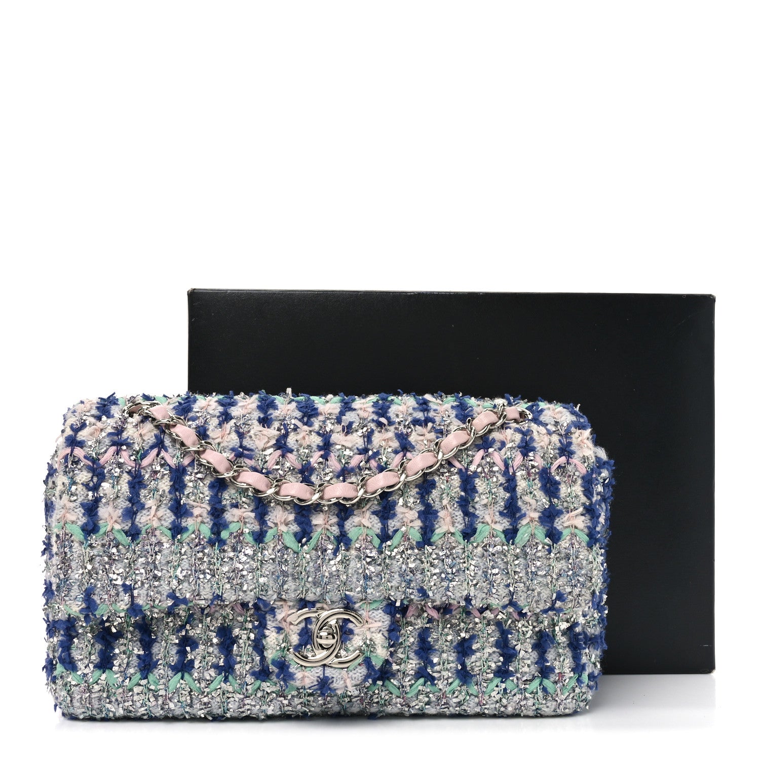 Chanel Glittered Tweed Quilted Medium Flap Blue Multicolor 11 of 11