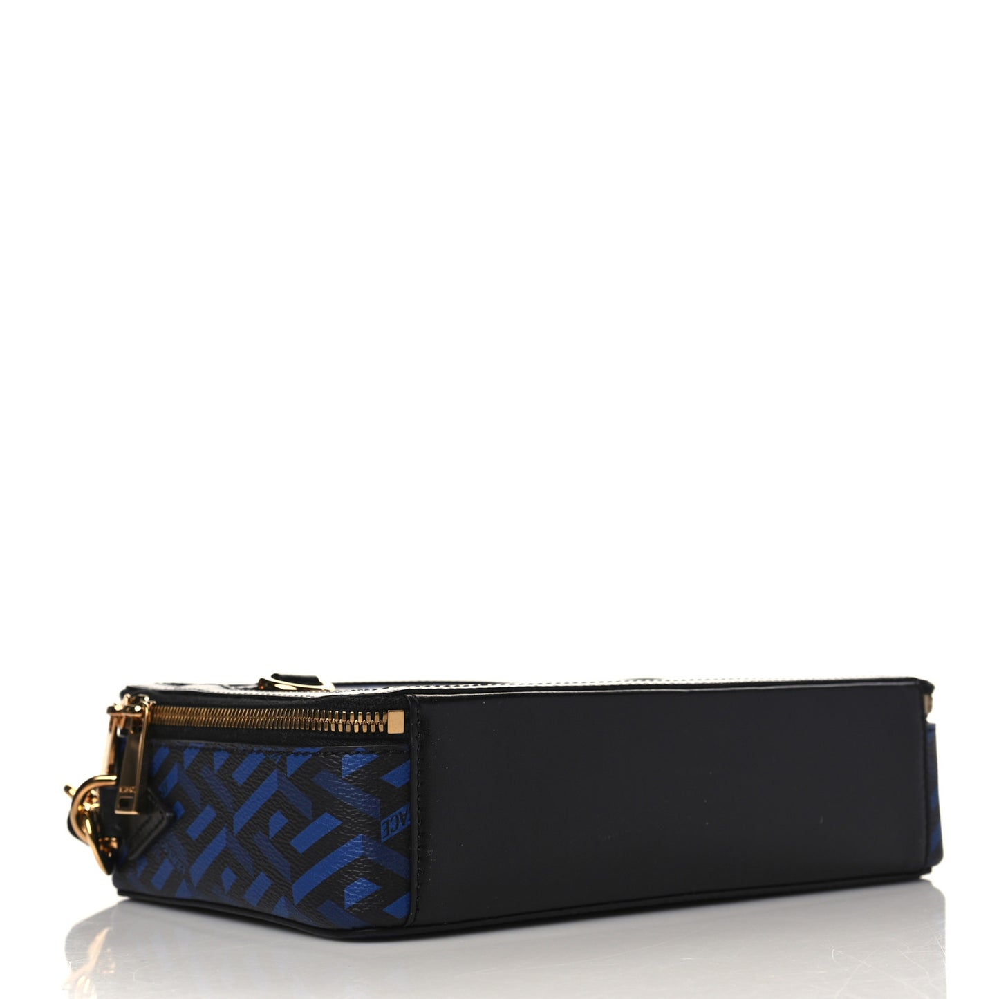 Coated Canvas La Greca Signature Messenger Bag Black Blue