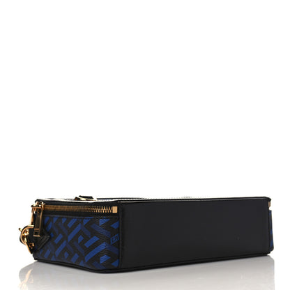 Versace Coated Canvas La Greca Signature Messenger Bag Black Blue 4 of 9
