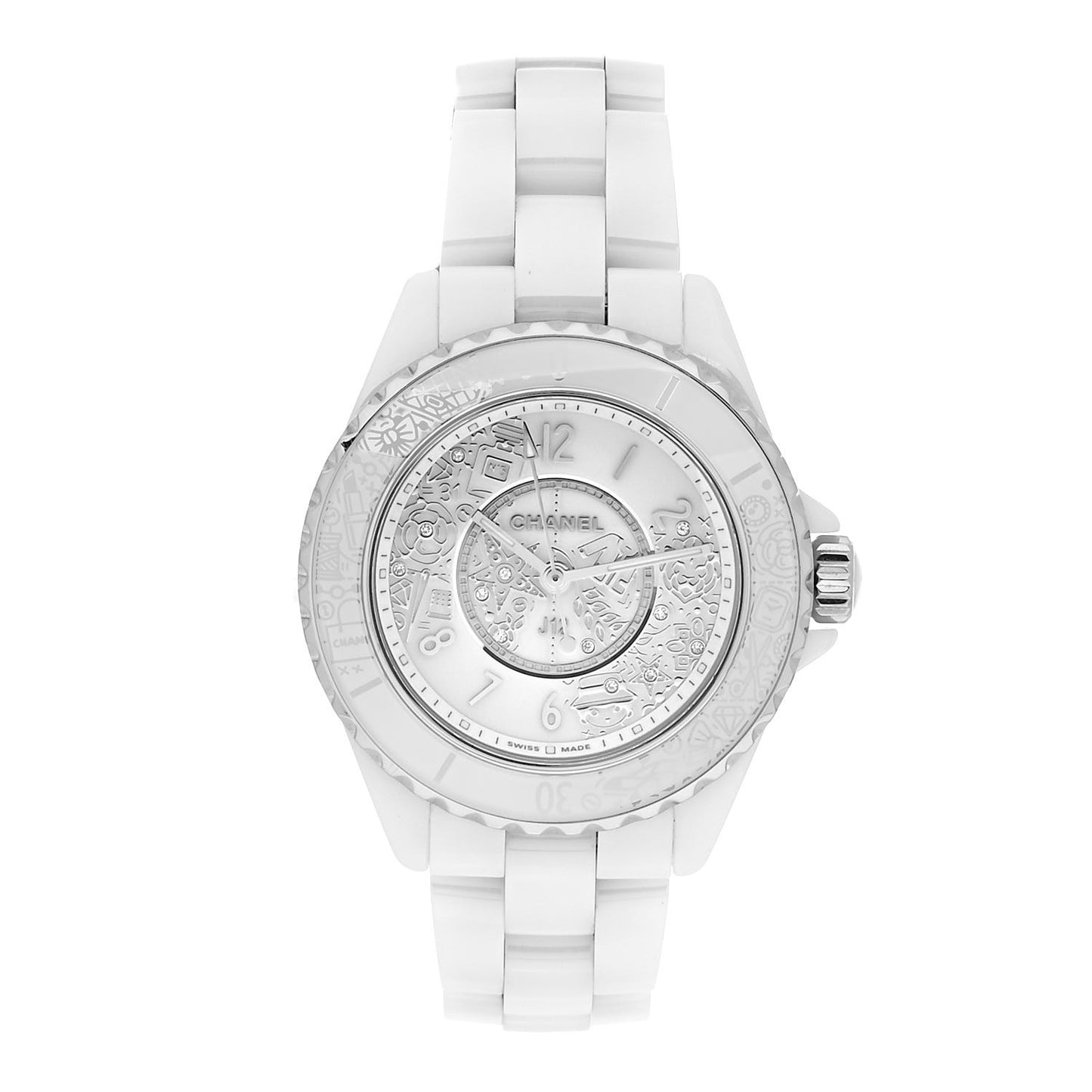 Stainless Steel Ceramic Diamond 33mm J12 Limited Edition Quartz Watch White