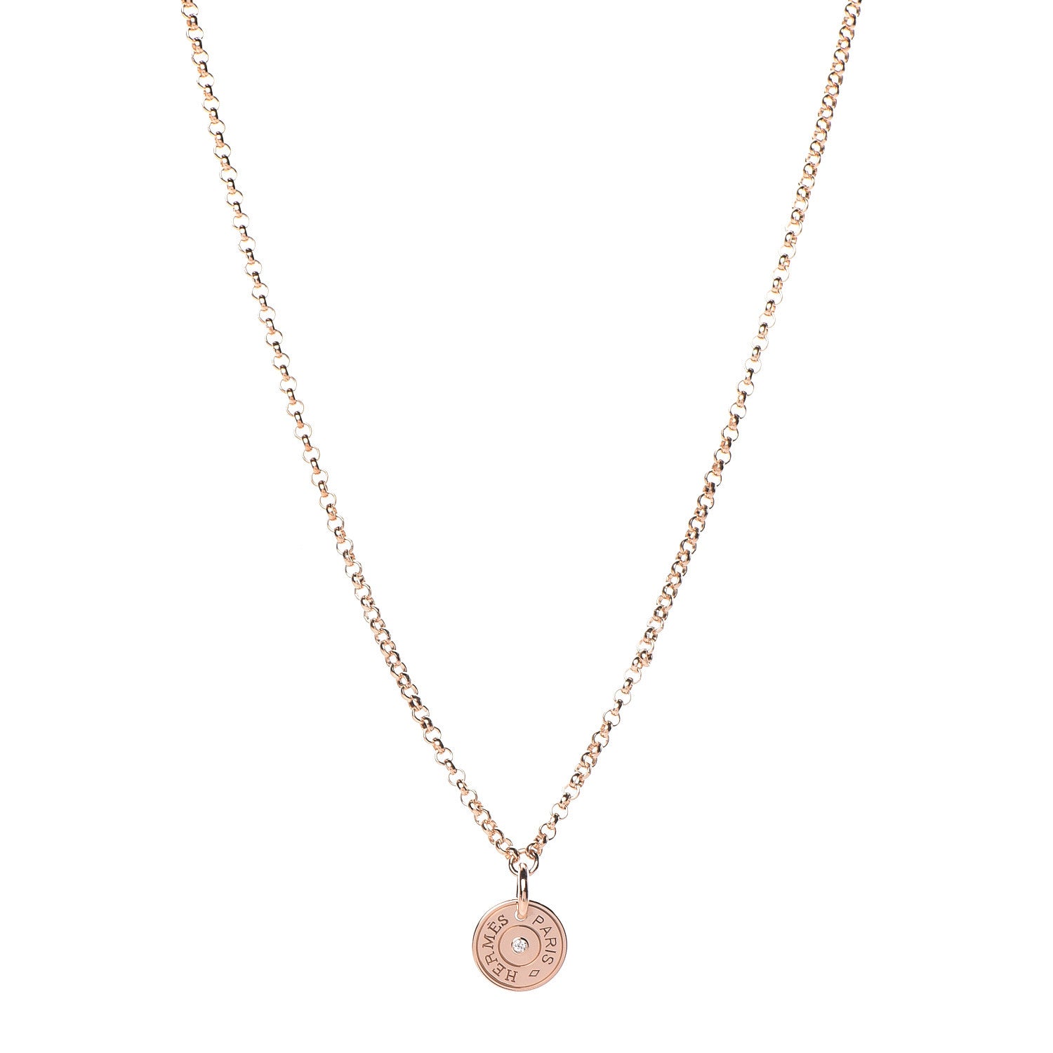 Hermes 18K Rose Gold Diamond Gambade Clou de Selle Necklace 1 of 7
