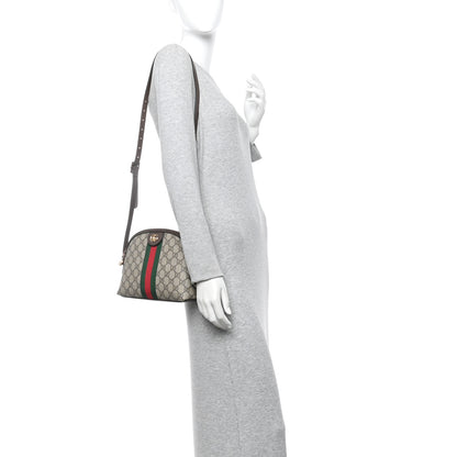 Gucci GG Supreme Monogram Textured Dollar Calfskin Web Small Ophidia Dome Shoulder Bag Beige Ebony New Acero 2 of 11