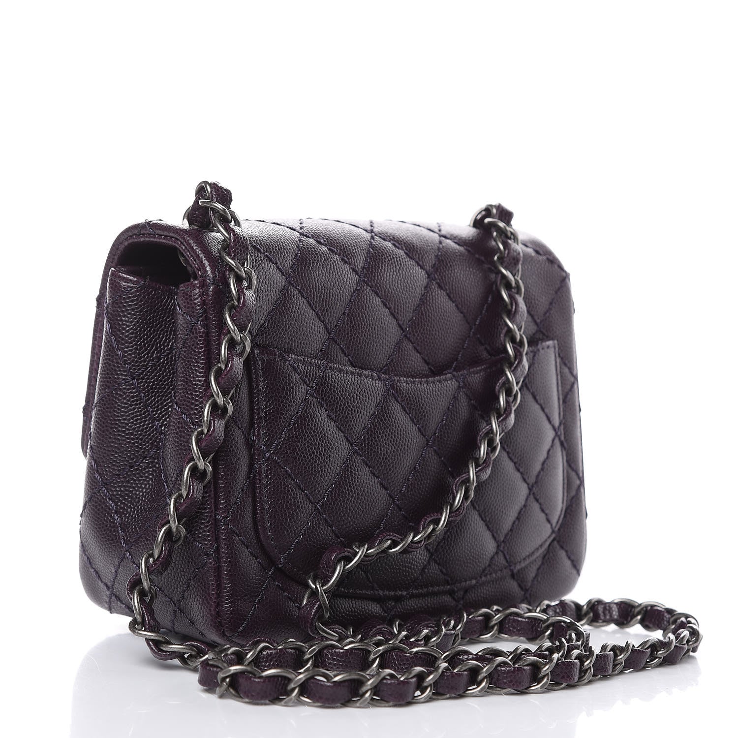 Chanel Washed Caviar Quilted Mini Square Flap Dark Purple 3 of 11