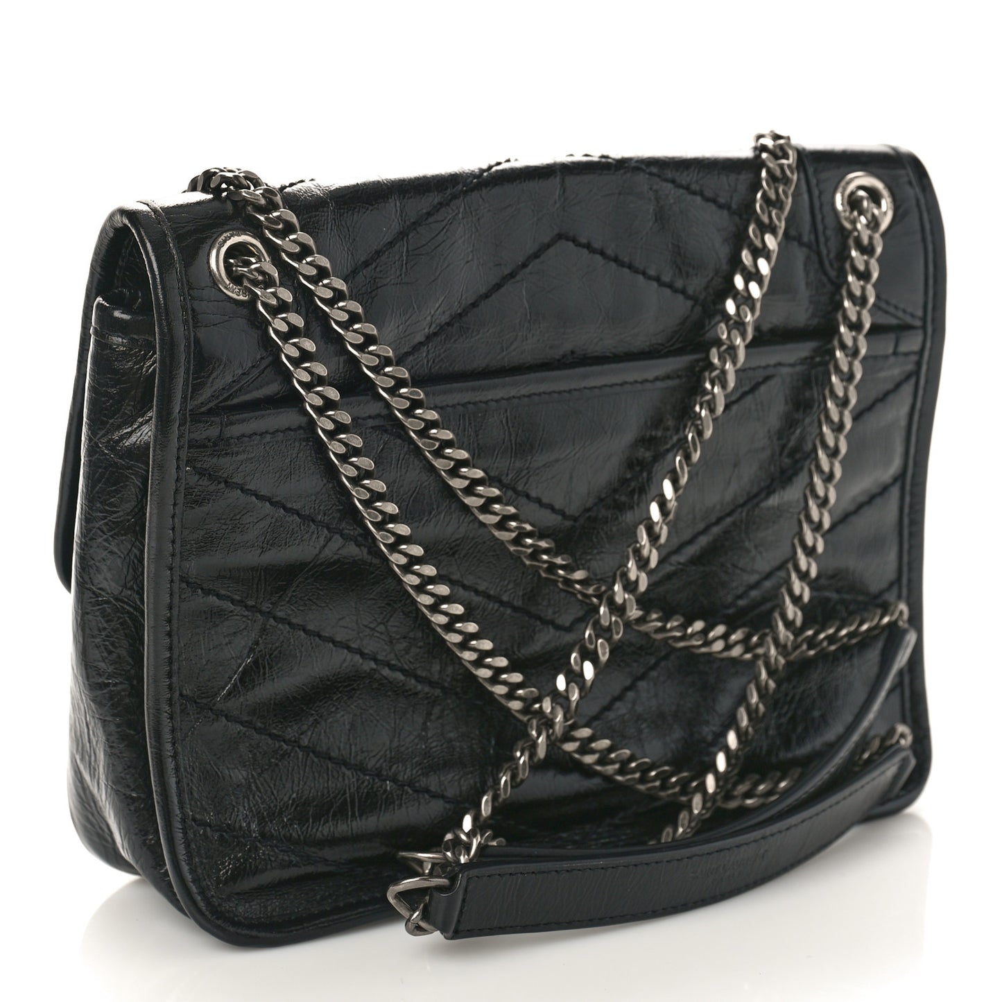 Crinkled Calfskin Matelasse Monogram Baby Niki Chain Satchel Black