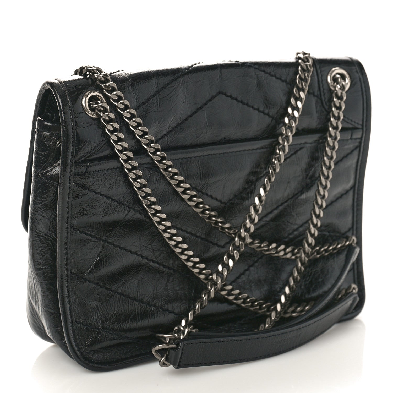 Saint Laurent Crinkled Calfskin Matelasse Monogram Baby Niki Chain Satchel Black 3 of 8