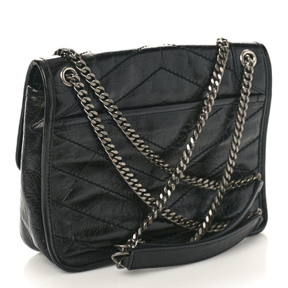 Saint Laurent Crinkled Calfskin Matelasse Monogram Baby Niki Chain Satchel Black 3 of 8