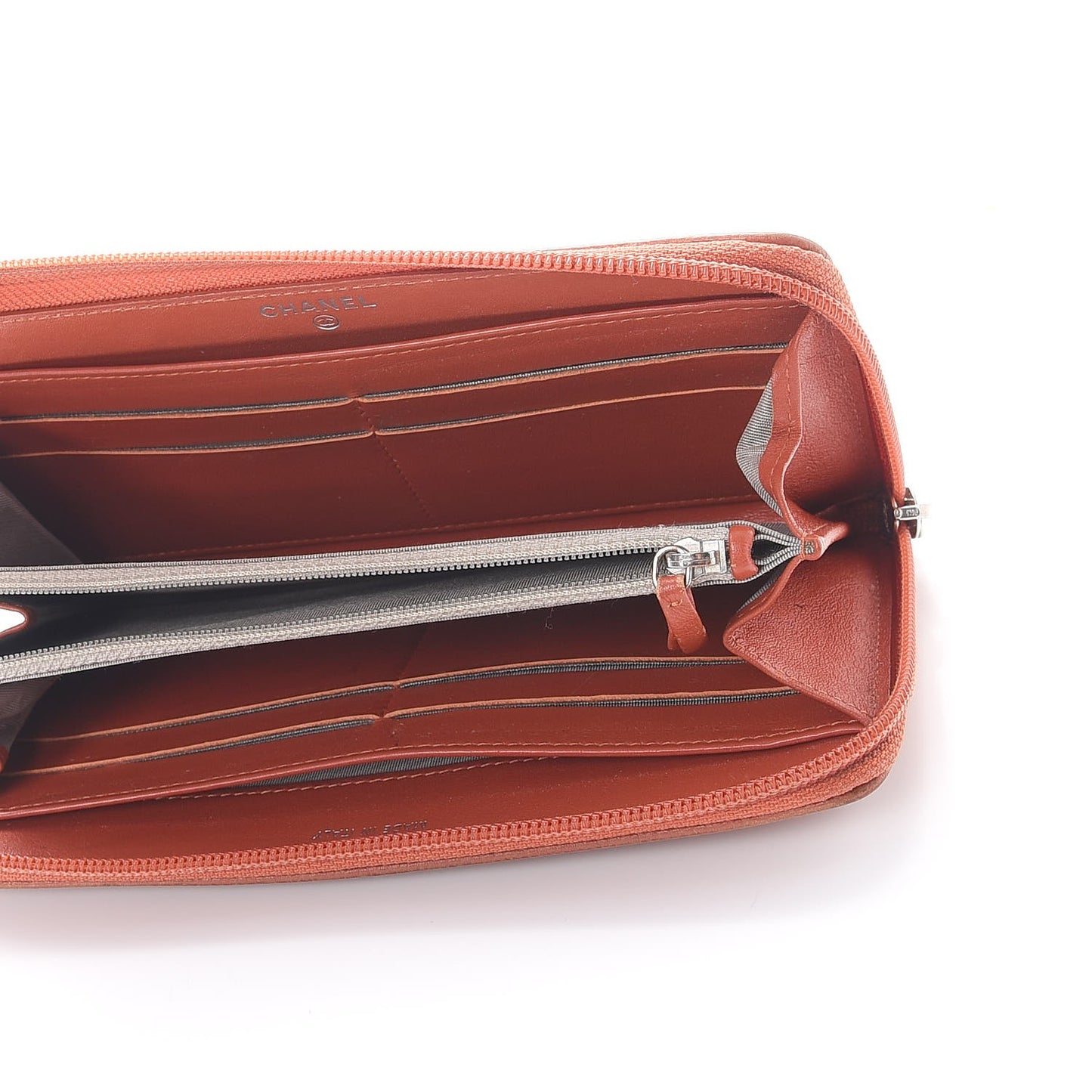 Caviar Large Timeless CC Gusset Zip Around Wallet Dark Orange