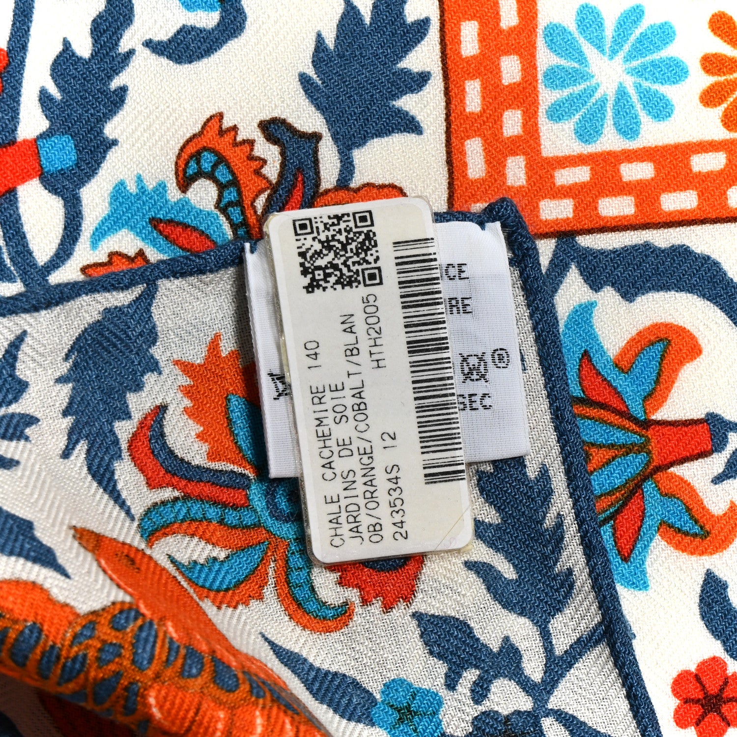 Hermes Cashmere Silk Jardins De Soie Shawl 140 Orange Cobalt Blanc 3 of 6